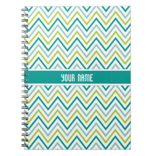 Teal Green Grey Chevron Zigzag Monogram Notebook