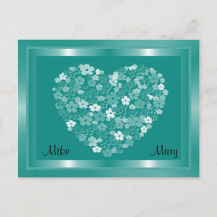 Teal Green Heart of Flowers Framed Postcard