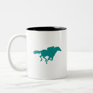Teal Green Horse Racing Two-Tone Coffee Mug