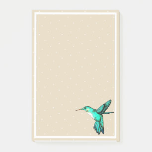 Teal Green Hummingbird & White Dots Post-it Notes
