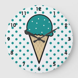 Teal Green Ice Cream Cone Large Clock