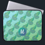 Teal Green iridescent Peacock Pattern Monogram Laptop Sleeve<br><div class="desc">Cute peacock pattern on green and aquamarine two tone coloured background with elegant monogram.</div>