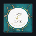 Teal Green Kintsugi Geode Wedding Save the Date Magnet<br><div class="desc">.: Gorgeous teal with gold Kintsugi-look detail. Hand script and all-caps font together look elegant on this geode-stone concept background. 
.: Coordinating Items are available
.: Customise to you liking!</div>