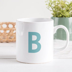 Teal green large initial letter minimalist modern coffee mug