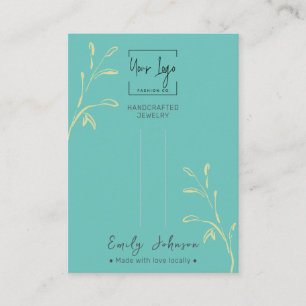 Teal Green Leaf QR Jewellery Hair Clip Display Car Calling Card