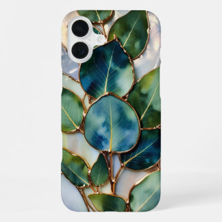 Teal Green Leaf Stained Glass Phone Case