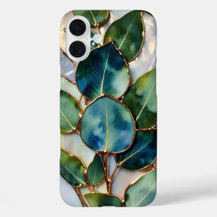 Teal Green Leaf Stained Glass Phone Case