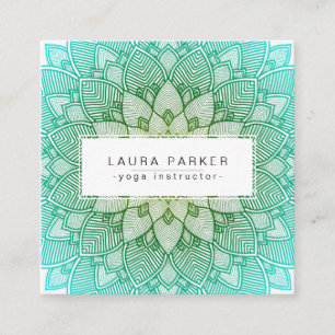 Teal Green Lotus Mandala Yoga Meditation Holistic Square Business Card
