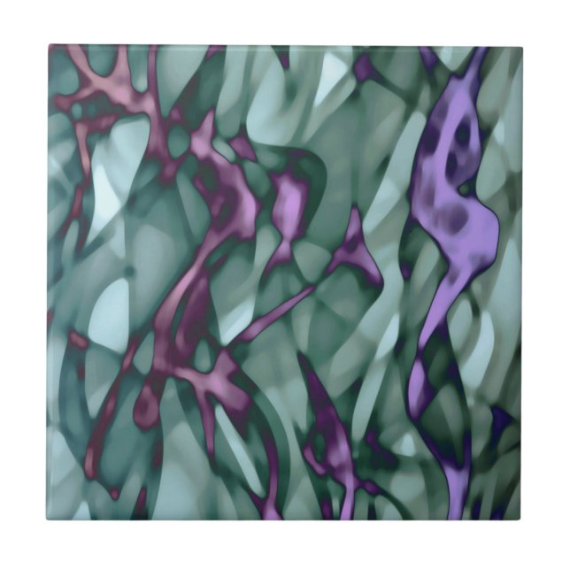 Teal Green Magenta Purple Red Pink Abstract Art Tile (Front)