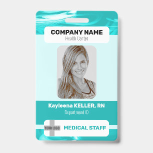Teal Green Marble Photo Barcode Logo Medical Staff ID Badge