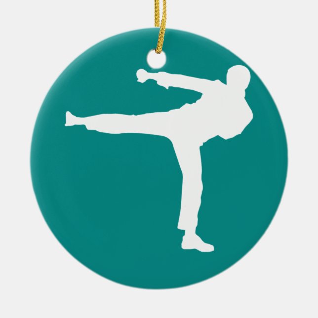 Teal Green Martial Arts Ceramic Tree Decoration (Front)