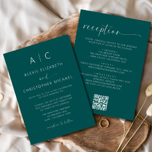 Teal Green Minimalist All In One Wedding QR Code Invitation