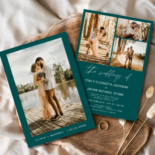 Teal Green Minimalist Elegant Photo Wedding Invitation