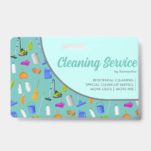 Teal Green Minimalist House Cleaning Service ID Badge
