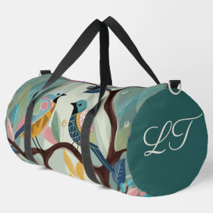 Teal green, modern colourful bird duffle bag