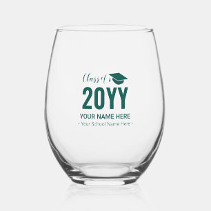 Teal Green Modern Graduation Gift Custom Text Stemless Wine Glass
