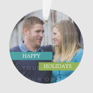 Teal Green Modern Photo Holiday Ornament