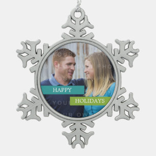 Teal Green Modern Photo Snowflake Ornament