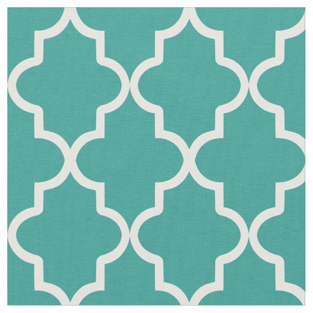 Teal Green Moroccan Quatrefoil Fabric (Close Up)