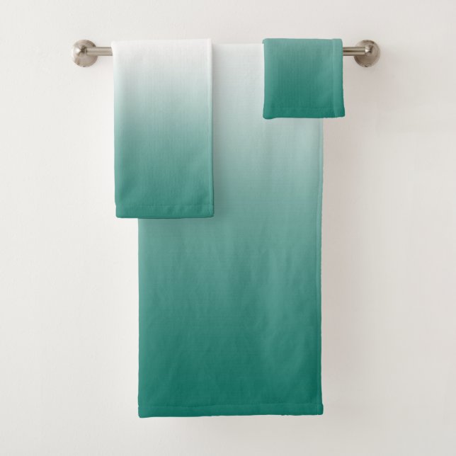 Teal Green Ombre Gradient Colour Bath Towel Set (Insitu)
