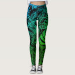 Teal green ombre tropical palm leaf patten modern leggings<br><div class="desc">Be a trendsetter in these super stunning graphic leggings of a turquoise, teal blue and green ombre tropical palm tree leaves pattern on a black background. Work out, run errands, or just hang out in these super stunning leggings that are sure to make a fashion statement wherever you go. Add...</div>