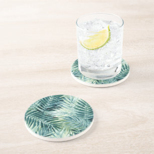 Teal Green Palm Leaves Coaster