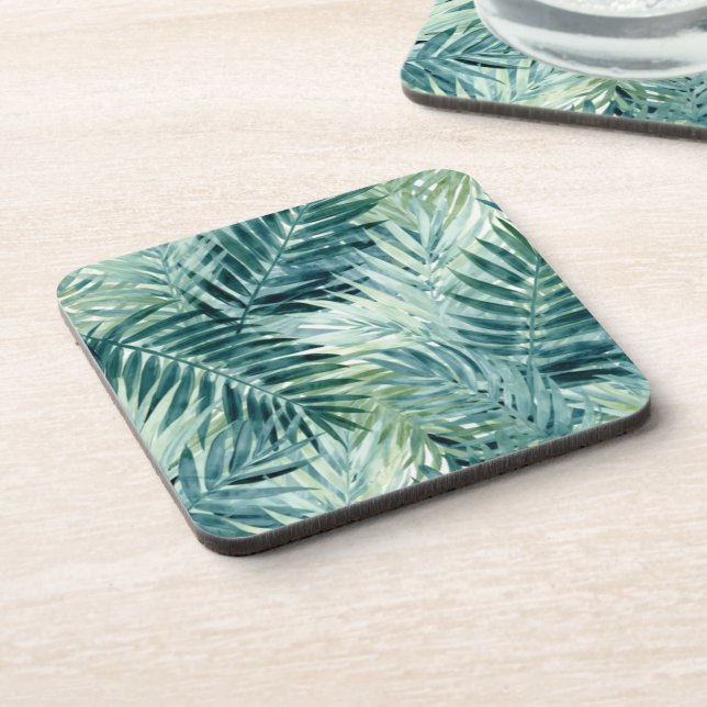 Teal Green Palm Leaves Coaster (Left Side)