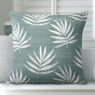 Teal Green Palm Leaves Throw Pillow