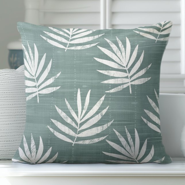 Teal Green Palm Leaves Throw Pillow (Creator Uploaded)
