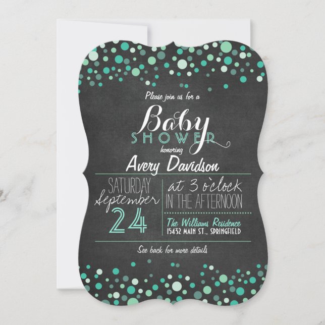 Teal Green Retro Chalkboard Baby Shower Invitation (Front)
