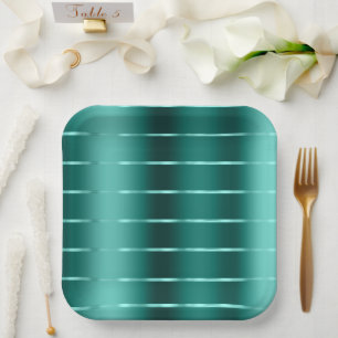 Teal Green Ribbon Bridal Shower Paper Plate
