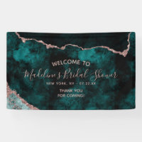 Teal Green Rose Gold Agate Bridal Shower Welcome