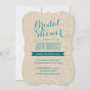 Teal Green Rustic Burlap Texture Bridal Shower Invitation
