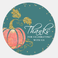 Teal Green Script Watercolor Pumpkin Thank You