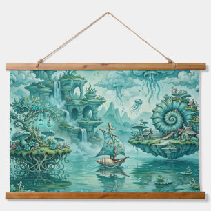 Teal Green Seascape Dream Surreal Fantasy Hanging Tapestry