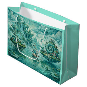 Teal Green Seascape Dream Surreal Fantasy Large Gift Bag