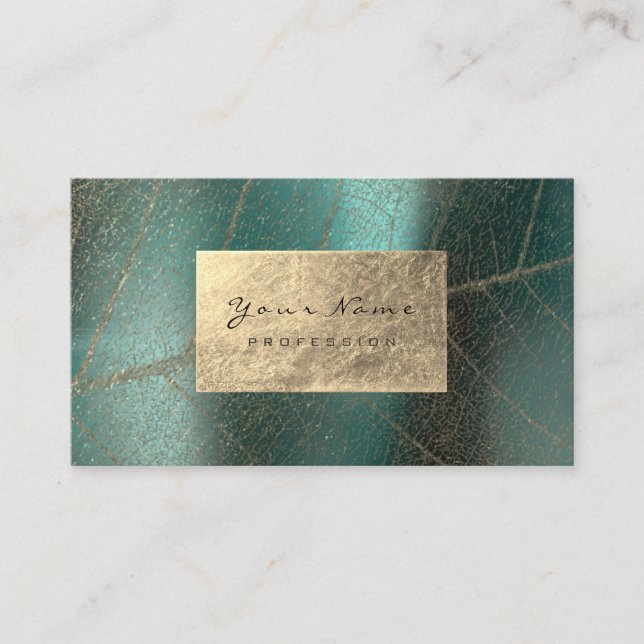 Teal Green Sepia Gold Foil Botanical Delicate Business Card (Front)