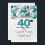 Teal Green Silver Balloon Glitter 40th Birthday Invitation<br><div class="desc">Modern Glam Teal Green Silver Balloon Glitter Sparkle Any Age Birthday Invitation</div>