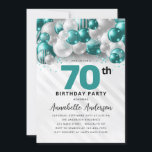 Teal Green Silver Balloon Glitter 70th Birthday Invitation<br><div class="desc">Modern Glam Teal Green Silver Balloon Glitter Sparkle Any Age Birthday Invitation</div>