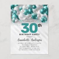 Teal Green Silver Balloon Glitter Any Age Birthday