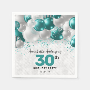 Teal Green Silver Balloon Glitter Favour Birthday Napkin