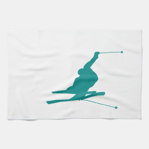 Teal Green Snow Ski Tea Towel