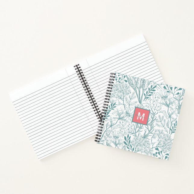 Teal Green Spring Floral Monogram Notebook (Inside)