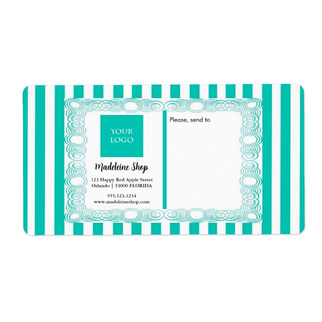 Teal Green Stripes & Curly Frame & Logo (Front)