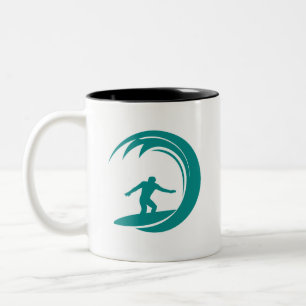 Teal Green Surfing Two-Tone Coffee Mug