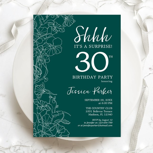 Teal Green Surprise 30th Birthday Invitation (Creator Uploaded)