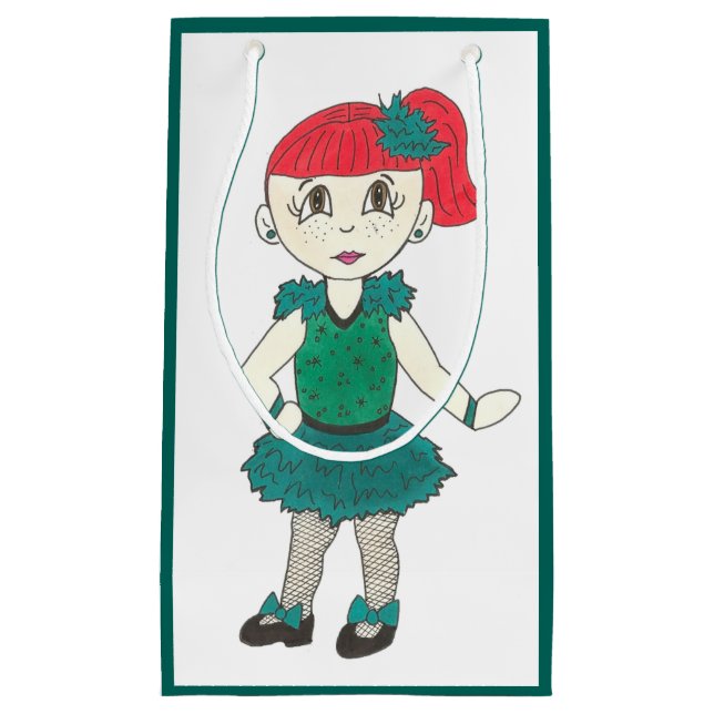 Teal Green Tap Dance Girl Recital Costume Tapdance Small Gift Bag (Front)
