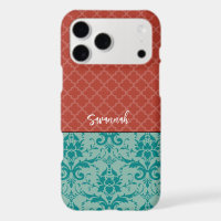 Teal Green Terracotta Victorian Damask Moroccan 