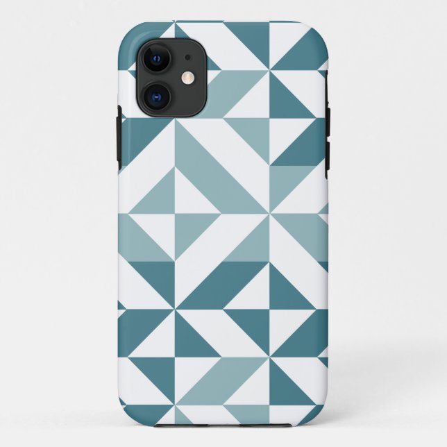 Teal Green Two Tone Geometric ZigZag Case-Mate iPhone Case (Back)