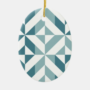 Teal Green Two Tone Geometric ZigZag Ceramic Tree Decoration